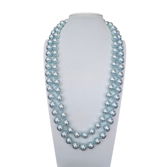 Monet Knotted Blue Round Acrylic Bead Continous Strand Vintage Necklace - Picture 1 of 7
